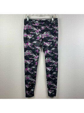 FILA Sport Leggings Womens Size S Abstract Print Athletic Running Black Purple